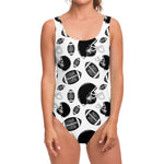 Black And White American Football Print One Piece Swimsuit