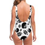 Black And White American Football Print One Piece Swimsuit