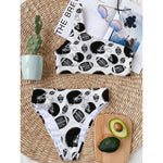 Black And White American Football Print One Shoulder Bikini Top