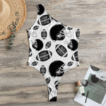 Black And White American Football Print One Shoulder Bodysuit
