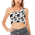 Black And White American Football Print One Shoulder Crop Top