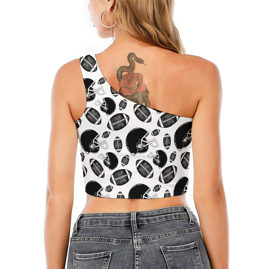 Black And White American Football Print One Shoulder Crop Top