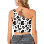 Black And White American Football Print One Shoulder Crop Top