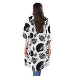 Black And White American Football Print Open Front Beach Cover Up