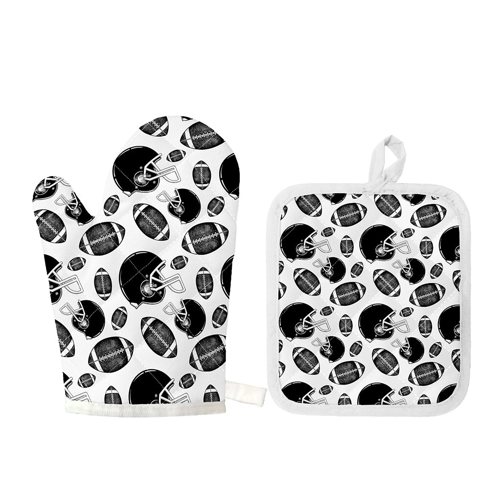 Black And White American Football Print Oven Mitt And Pot Holder Set