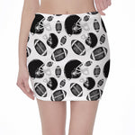 Black And White American Football Print Pencil Mini Skirt