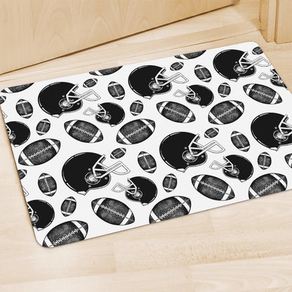 Black And White American Football Print Polyester Doormat