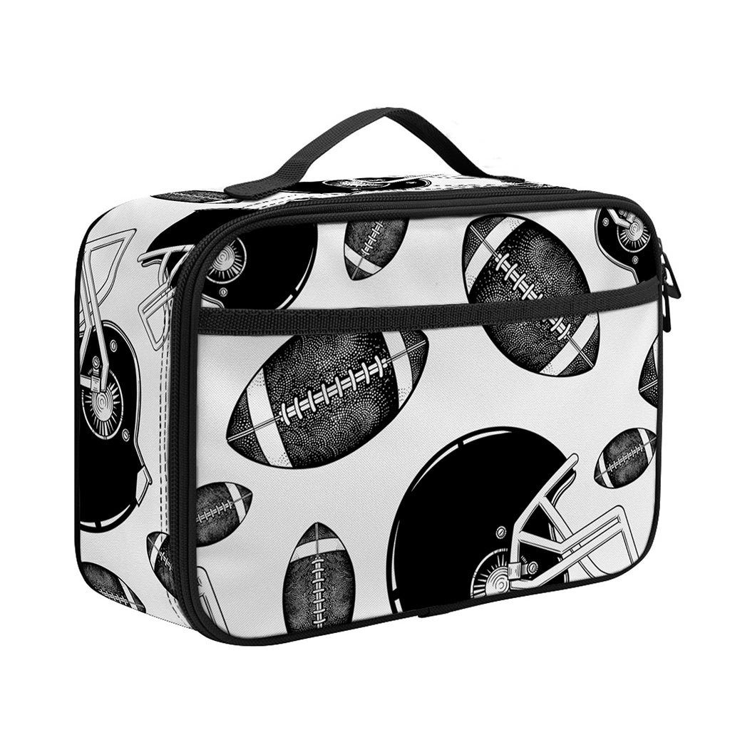 Black And White American Football Print Portable Lunch Bag