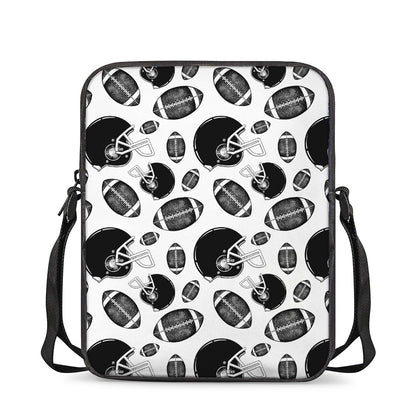 Black And White American Football Print Rectangular Crossbody Bag