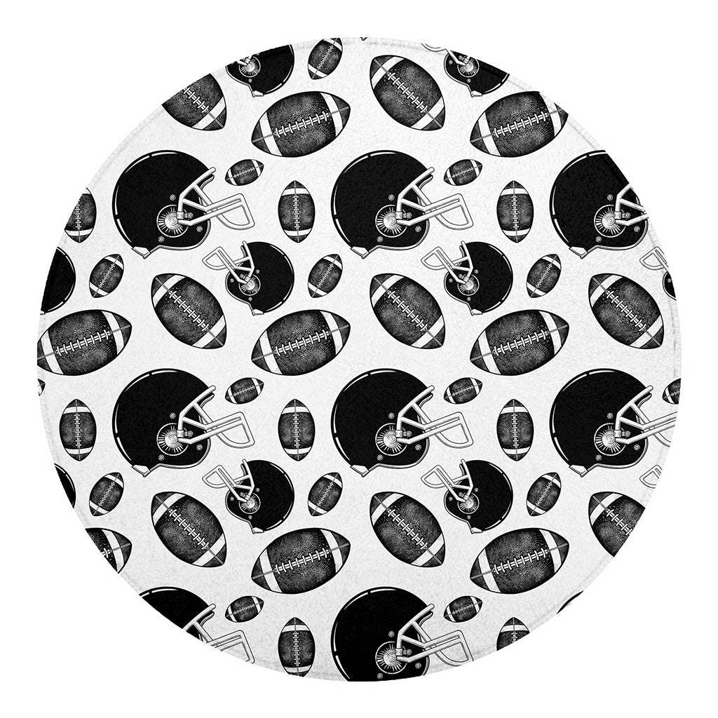 Black And White American Football Print Round Blanket