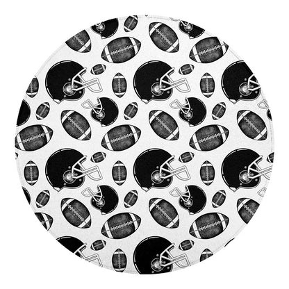 Black And White American Football Print Round Blanket