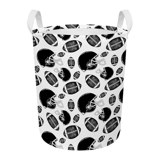 Black And White American Football Print Round Laundry Basket