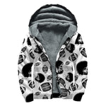 Black And White American Football Print Sherpa Lined Zip Up Hoodie