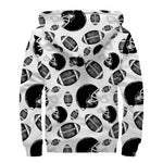 Black And White American Football Print Sherpa Lined Zip Up Hoodie