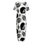 Black And White American Football Print Short Sleeve Long Nightdress