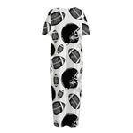 Black And White American Football Print Short Sleeve Long Nightdress
