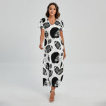 Black And White American Football Print Short Sleeve Maxi Dress