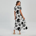 Black And White American Football Print Short Sleeve Maxi Dress