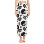 Black And White American Football Print Side Slit Maxi Skirt