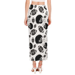 Black And White American Football Print Side Slit Maxi Skirt