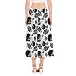 Black And White American Football Print Side Slit Midi Skirt