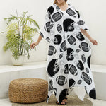 Black And White American Football Print Silk V-Neck Kaftan Dress