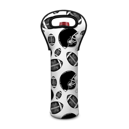 Black And White American Football Print Single Neoprene Wine Tote