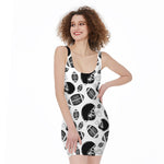Black And White American Football Print Sleeveless Bodycon Dress