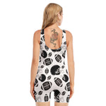 Black And White American Football Print Sleeveless One Piece Swimsuit