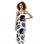 Black And White American Football Print Slim Fit Midi Cami Dress