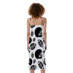 Black And White American Football Print Slim Fit Midi Cami Dress