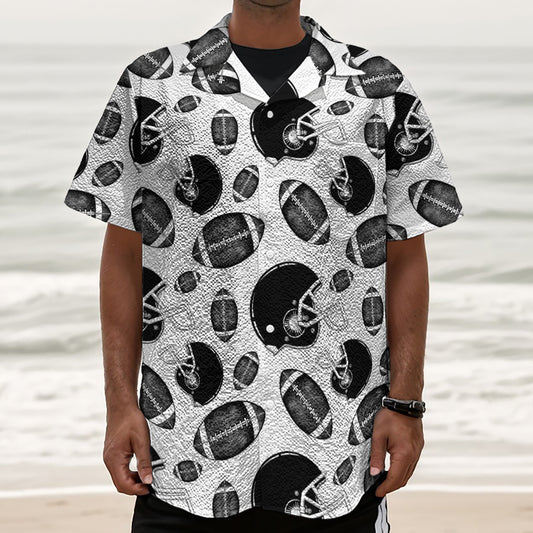 Black And White American Football Print Textured Short Sleeve Shirt