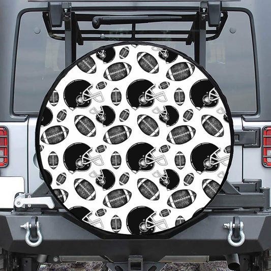 Black And White American Football Print Tire Cover
