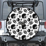 Black And White American Football Print Tire Cover With Camera Hole