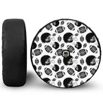 Black And White American Football Print Tire Cover With Camera Hole