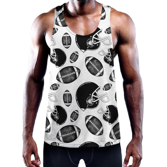 Black And White American Football Print Training Tank Top