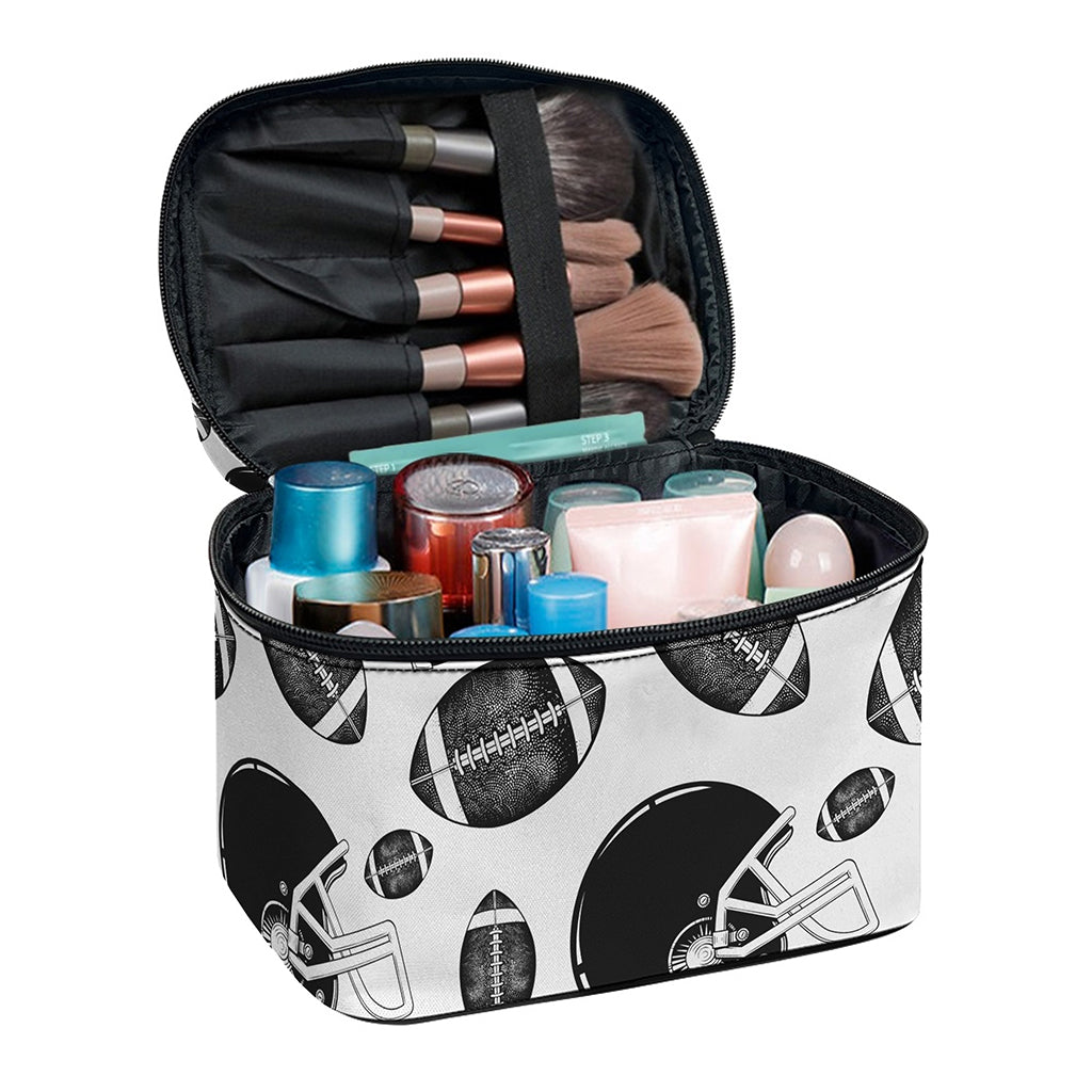 Black And White American Football Print Travel Makeup Bag