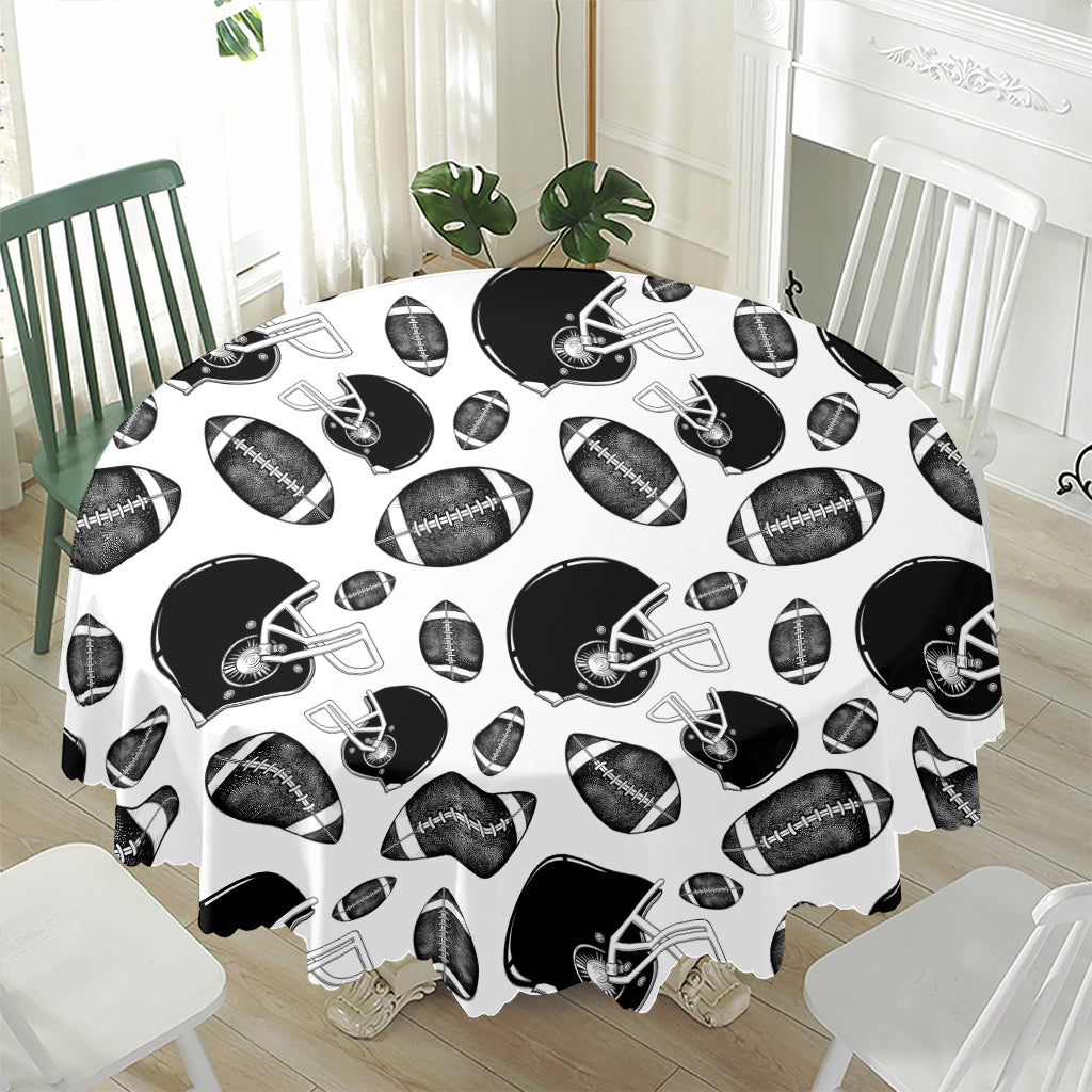 Black And White American Football Print Waterproof Round Tablecloth