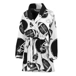 Black And White American Football Print Women's Bathrobe