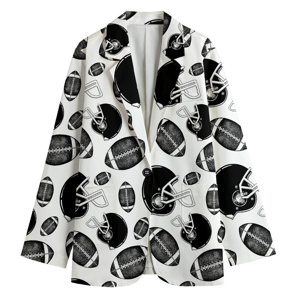 Black And White American Football Print Women's Blazer