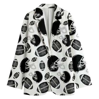 Black And White American Football Print Women's Blazer