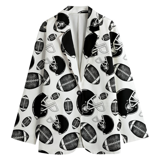 Black And White American Football Print Women's Blazer