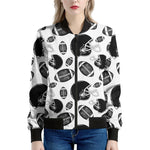 Black And White American Football Print Women's Bomber Jacket