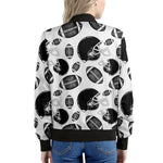 Black And White American Football Print Women's Bomber Jacket