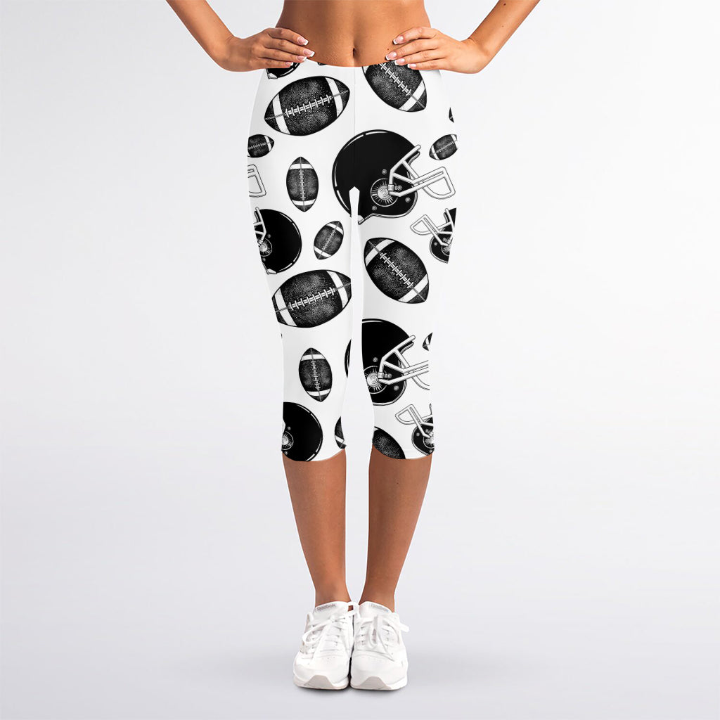 Black And White American Football Print Women's Capri Leggings