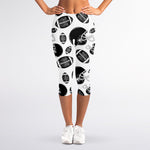 Black And White American Football Print Women's Capri Leggings