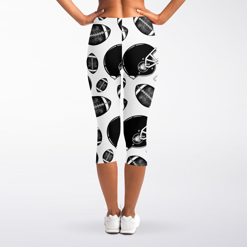 Black And White American Football Print Women's Capri Leggings