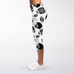 Black And White American Football Print Women's Capri Leggings