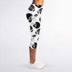 Black And White American Football Print Women's Capri Leggings