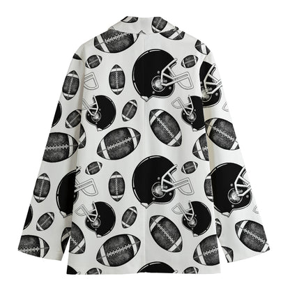 Black And White American Football Print Women's Cotton Blazer